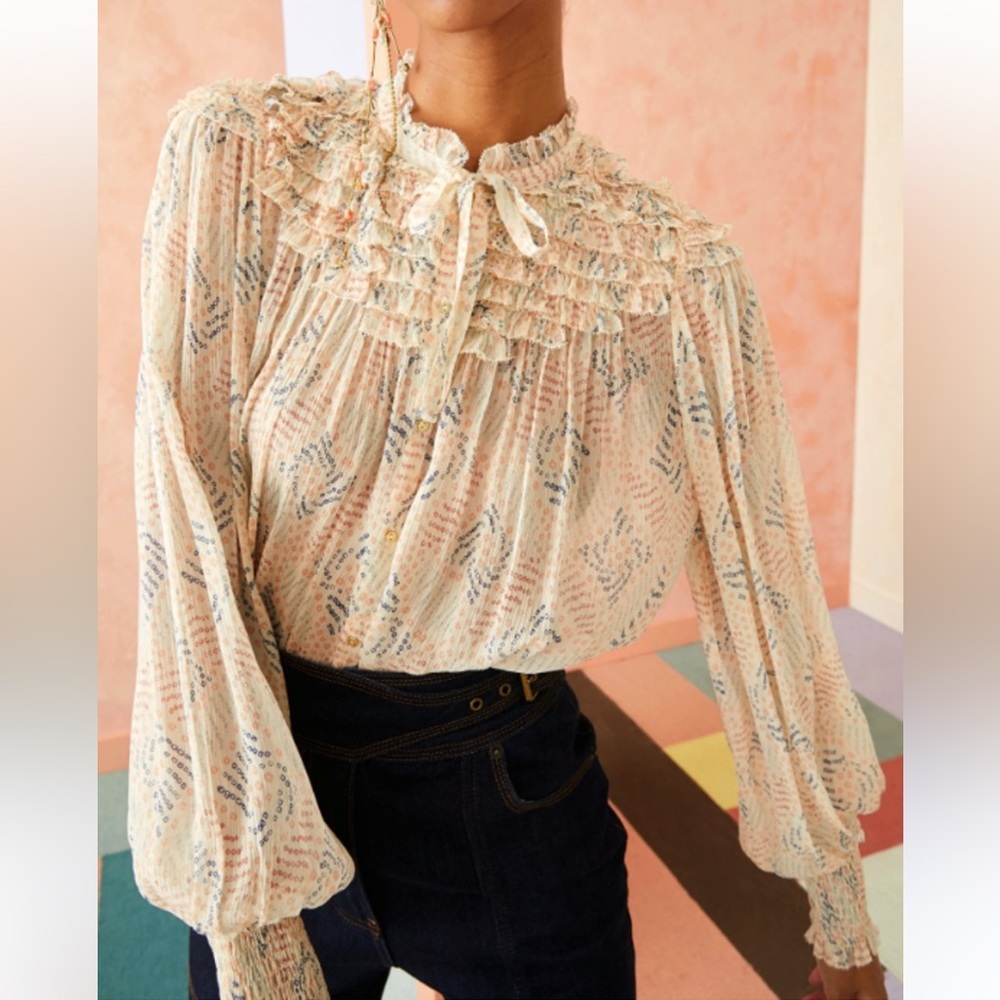 Ulla Johnson Eloise Silk Chiffon‎ Long Sleeve Button Front Blouse Aurora Size 2